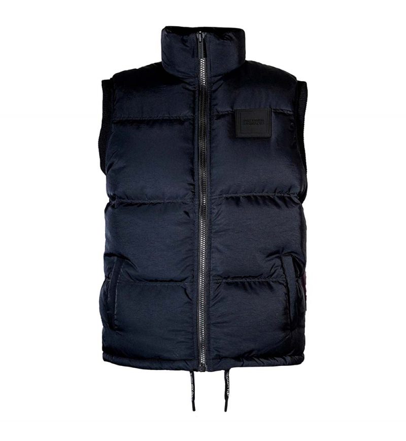 Perverse Demands Black Feather and Dow Gilet with Sherpa Lining in Cream
