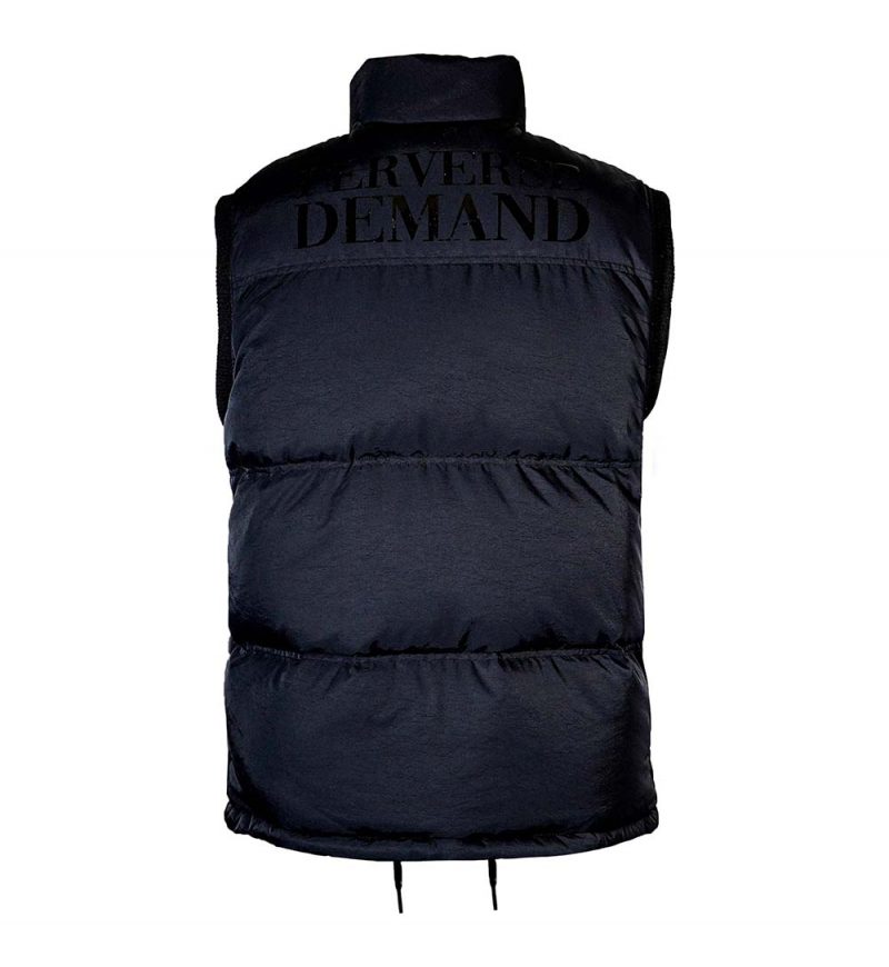 Perverse Demand's Black Sherpa Lined Gilet with Tonal Print