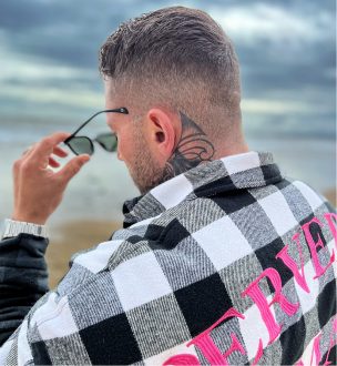 Checked shacket style streetwear shirt with sherpa and padded lining and embroidery detail