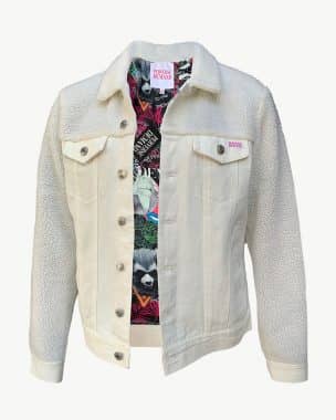 Cream denim jacket with printed lining